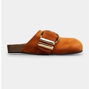 Khaite Women's Dowing Suede Buckle Mules in Camel